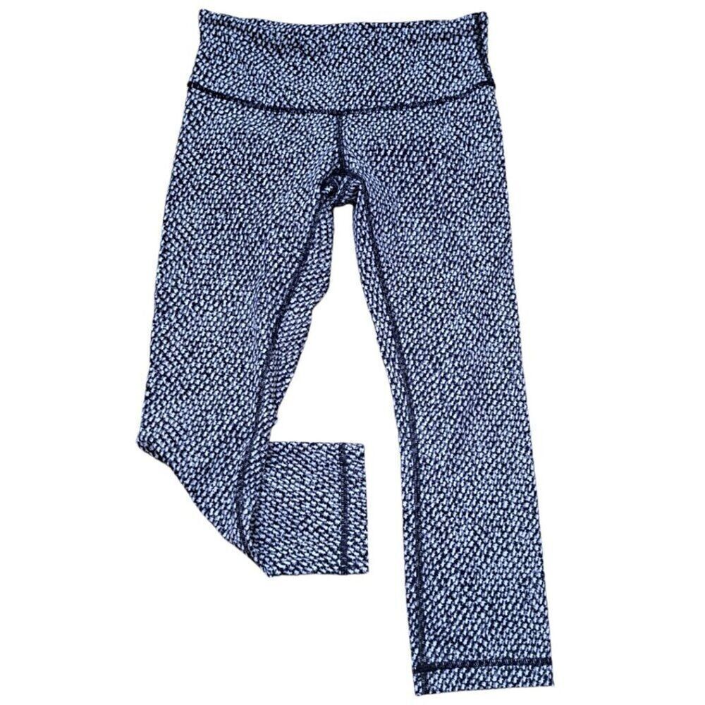 Lululemon Wunder Under Crop III Scatter Star Arctic Grey Black Yoga Gym Spo Sz 4
